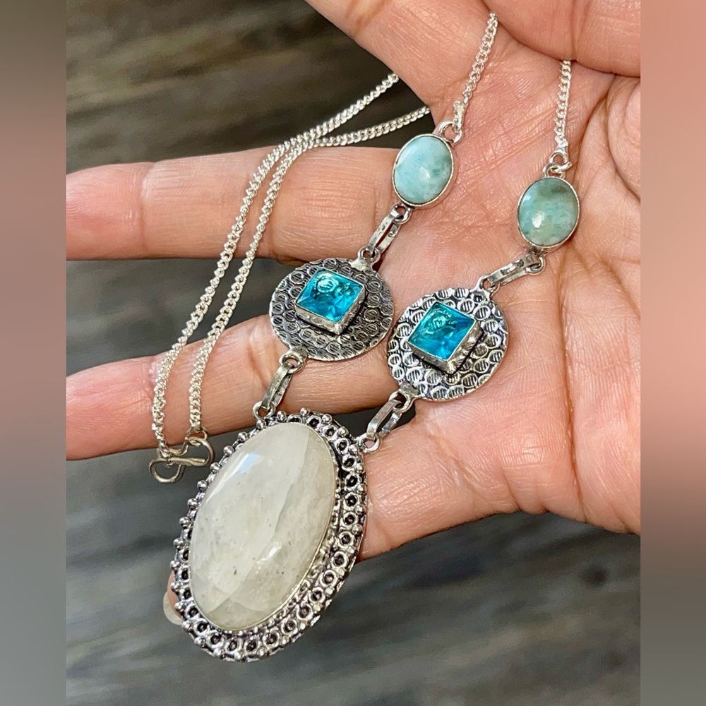 Moonstone & Larimar Pendant Necklace